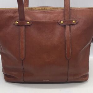 Fossil Cognac Brown Leather Tote